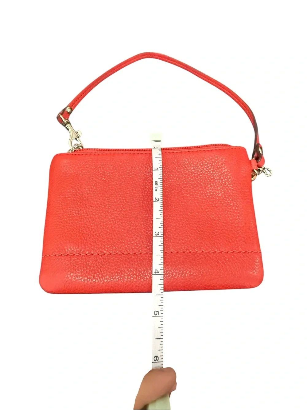 Coach Coral-Red Leather Wristlet with Logo Tag